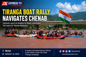 Tiranga Boat Rally Held on Chenab River in Reasi to Mark 150 Years of ‘Vande Mataram’